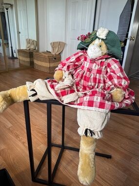 Bunnies By The Bay Plush Bunny Rabbit Doll Red Dress w/ Stand Holiday Decor 30"